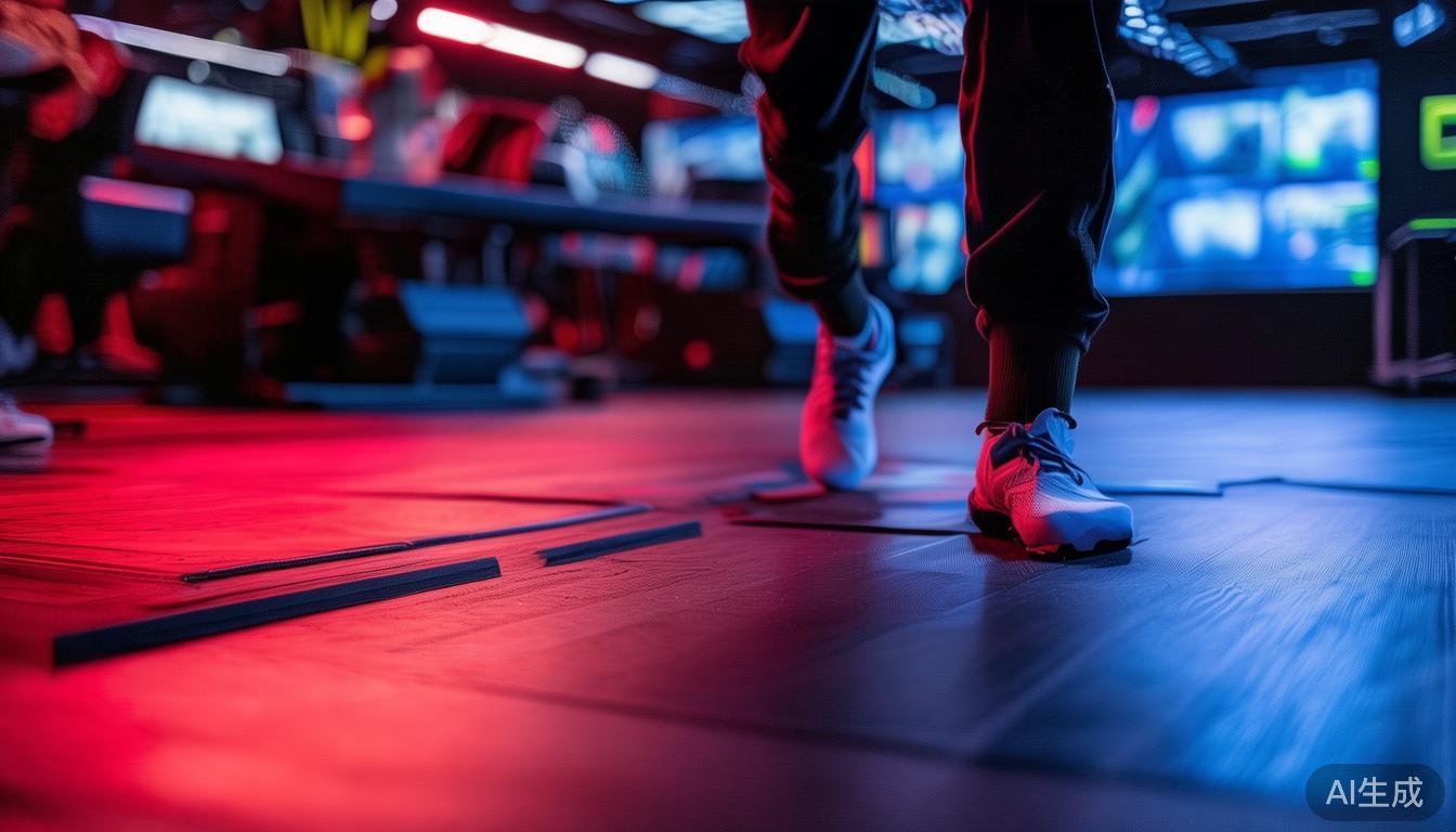 在激烈的电竞比赛或训练过程中，运动员的脚步频繁变换
